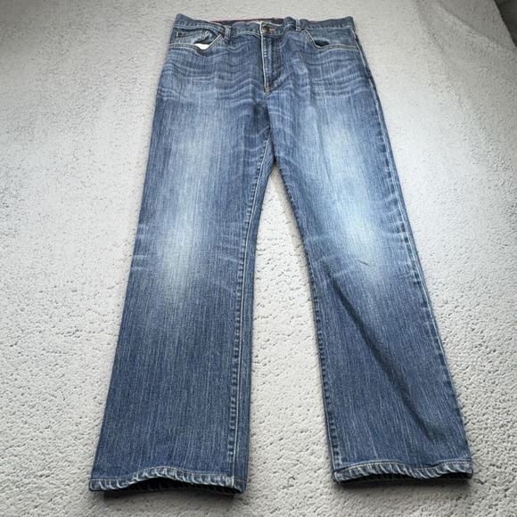 Raleigh Denim Jeans Men 34x28 Blue Jones Straight Whiskers Fade USA Handmade